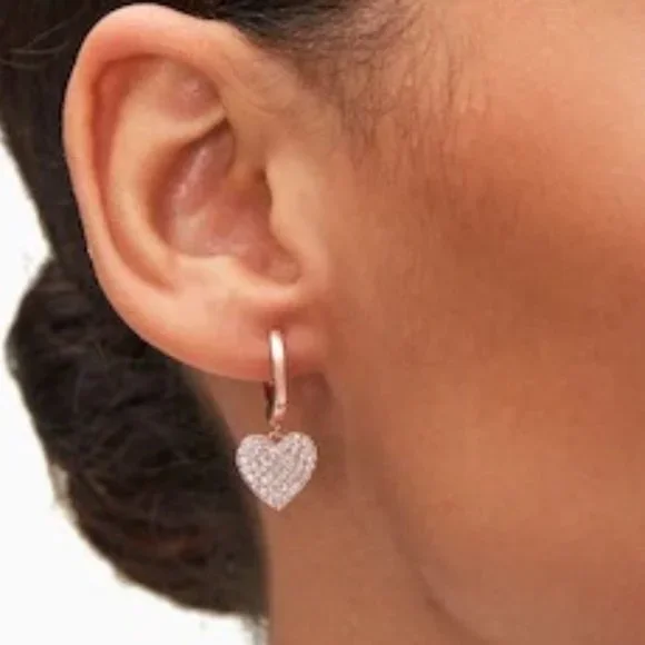 ♠️ Kate Spade ♠️️ "Yours Truly" Pave Heart Drop Earrings - Picture 6 of 6